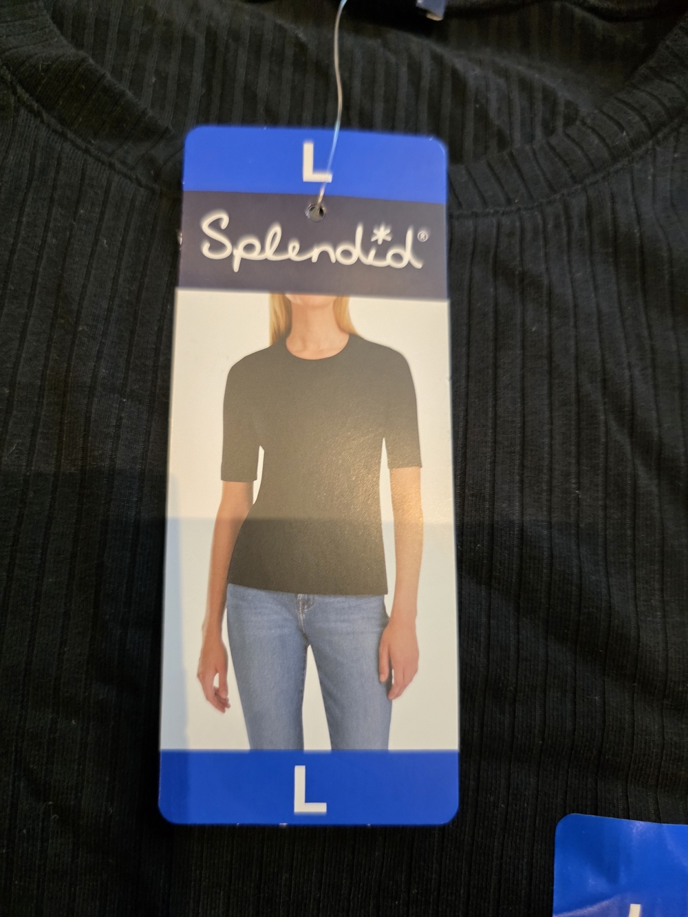 Splendid Black Ribbed Short Sleeve Top - L